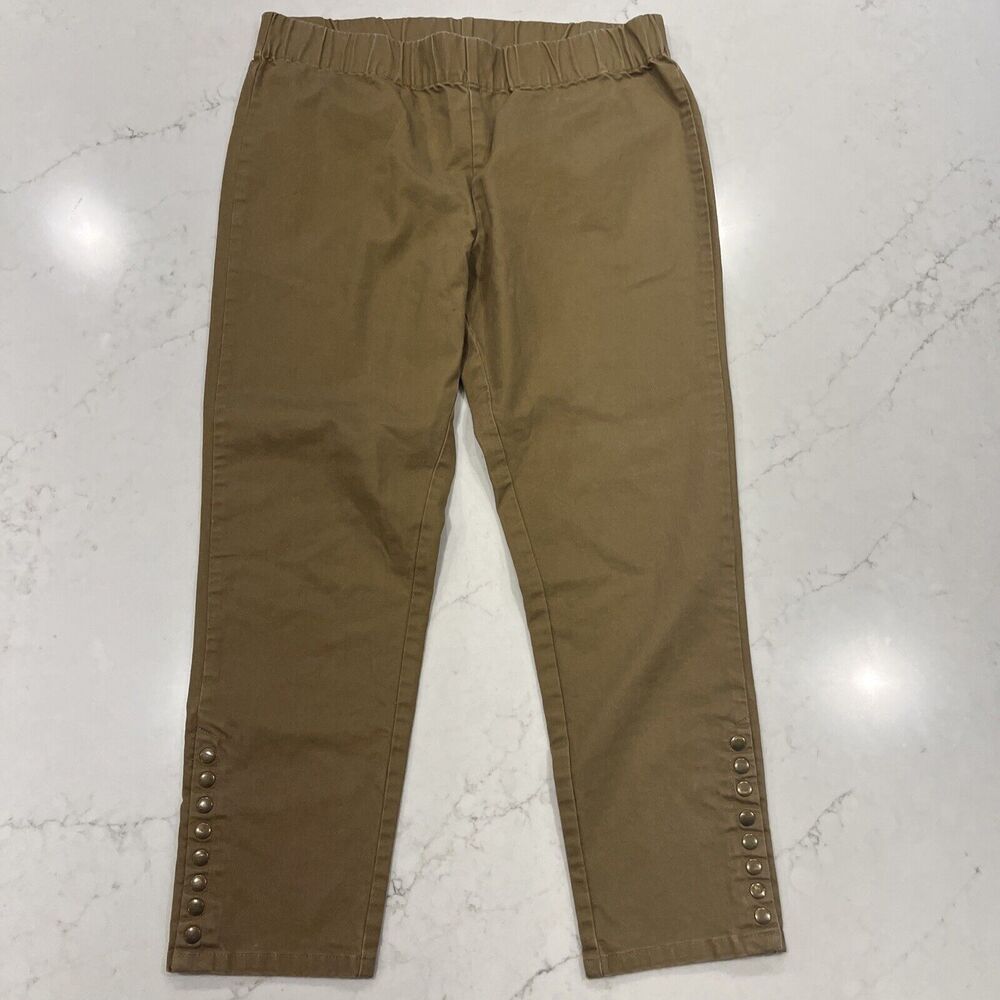 Soft Surroundings Metro Legging Snaps Brown Tan Khaki Pull On Pants Sz L Petite